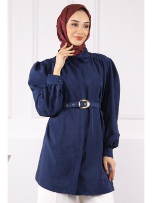 Lacivert Kemerli Modal Tunik