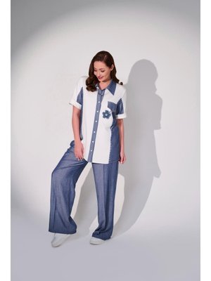 Beyaz Büyük Beden Garnili El İşi Detaylı Gömlek