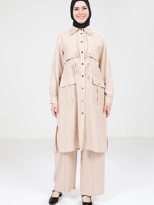 Bej Cepli Tunik Pantolon Takımı Bej Cepli Tunik Pantolon Takımı