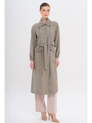 Gri Gömlek Yaka Torba Cepli Astarsız Modal Kap