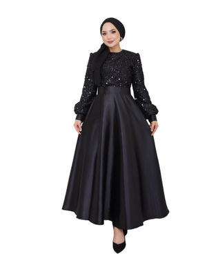 Giyim Moda Pul Detaylı Saten Abiye Elbise Siyah Giyim Moda Pul Detaylı Saten Abiye Elbise Siyah