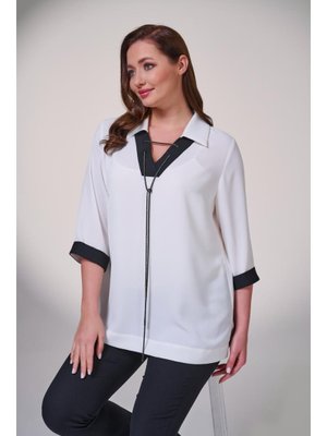 Ekru Büyük Beden Gömlek Yaka Bluz