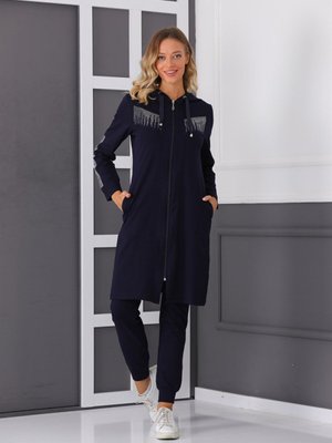 Taş Detaylı Kapüşonlu Fermuarlı Eşofman Takımı