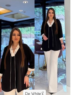 Siyah Büyük Beden Gömlek Yaka Bluz