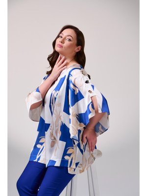 Büyük Beden Şifon Asimetrik Empirme Baskılı Bluz Saka