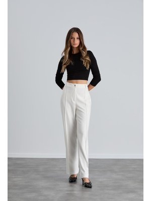 Ekru Yüksek Bel Çimalı Palazzo Pantolon