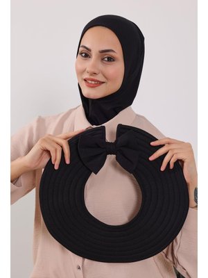 Siyah Türban Üzeri Penye Pratik Tak Çık Fiyonklu Şapka,sp 4,sp