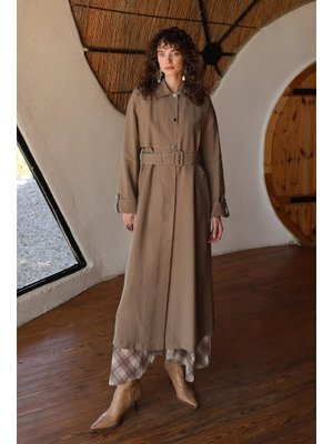 Kontrast Dikiş Detaylı Astarsız Modal Trençkot A.kahve