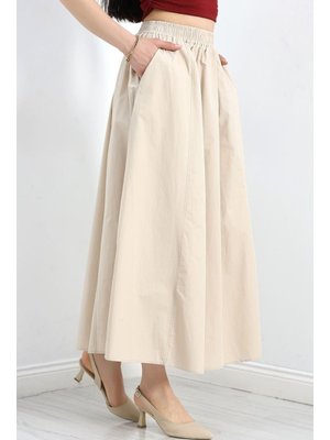 Bej Beli Lastikli Keten Etek Bej Beli Lastikli Keten Etek
