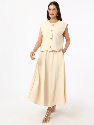 Bej Modal Etek Yelek İkili Takım