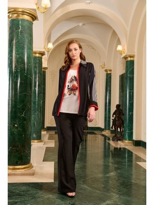 Siyah Büyük Beden Li Çizgili Ceket Ve Pantolonlu Takım