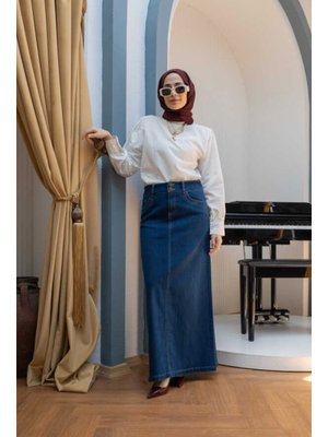 Koyu Mavi Denim Etek Koyu Mavi Denim Etek