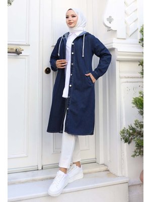 Lacivert Düğmeli Kot Kap