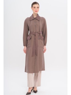 Gömlek Yaka Torba Cepli Astarsız Modal Kap Kahve