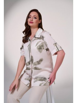 Haki Büyük Beden Empirme Kolda Ve Yaka Da Taş İşleme Detaylı Gömlek