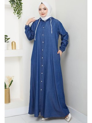 Koyu Mavi Boydan Düğmeli Kot Ferace Koyu Mavi Boydan Düğmeli Kot Ferace