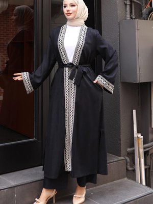 Siyah Etnik Desenli Kimono Takım Siyah Etnik Desenli Kimono Takım