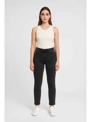 Slim Fit Normal Bel Desenli Likralı Gri Jean Pantolon