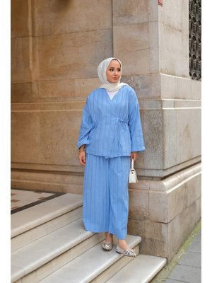 Mavi Badem Dikişli Kimono Takım Mavi Badem Dikişli Kimono Takım