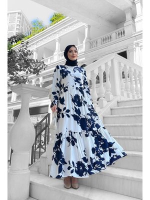 Lacivert Avşa Desenli̇ Elbi̇se