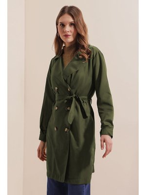 Haki Kruvaze Yaka Kısa Trençkot Haki Kruvaze Yaka Kısa Trençkot