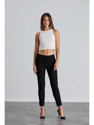 Siyah Bilek Boy Dar Paça Kumaş Pantolon