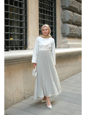 Fermuar Detaylı Şifon Etek Su Yeşil Fermuar Detaylı Şifon Etek Su Yeşil