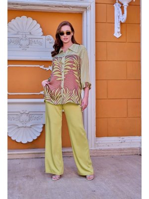 Yeşil Büyük Beden Empirme Baskılı Gömlek