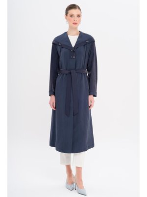 Lacivert Kapüşonlu Çıt Detaylı Astarsız Kap