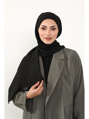 Siyah Önü Pileli Tasarım Krep Pratik Şal,ps