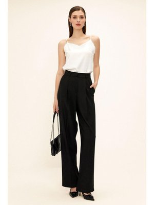 Siyah Yüksek Bel Pileli Palazzo Pantolon