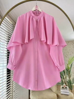 Gomlek Pelerinli Kusak Detayli Hakim Yaka Tesettur