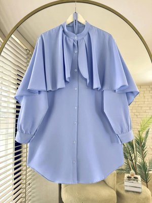 Gomlek Pelerinli Kusak Detayli Hakim Yaka Tesettur