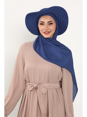 İndigo Çıkarılabilir Arkası Fiyonklu Şapkalı Pratik Krep Şal Türban,ss