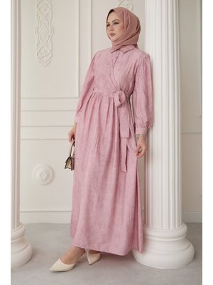 Çapraz Bağlamalı Pudra Elbise