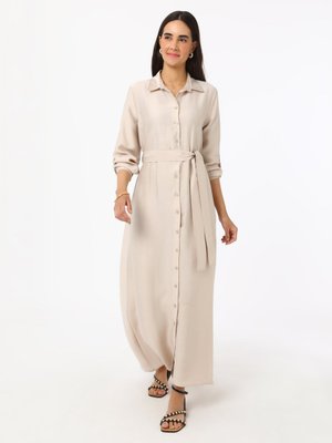 Boydan Düğme Detaylı Tencel Elbise Tas Rengi