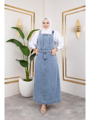 Mavi Askılı Düğmeli Kot Salopet Mavi Askılı Düğmeli Kot Salopet