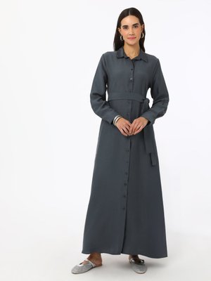 Boydan Düğmeli Tencel Elbise Fume