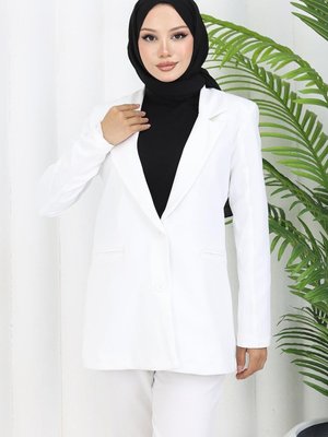 Beyaz Tek Düğmeli Blazer Ceket Beyaz Tek Düğmeli Blazer Ceket