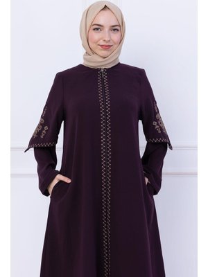 Mürdüm Nakış Detaylı Ferace Mürdüm Nakış Detaylı Ferace