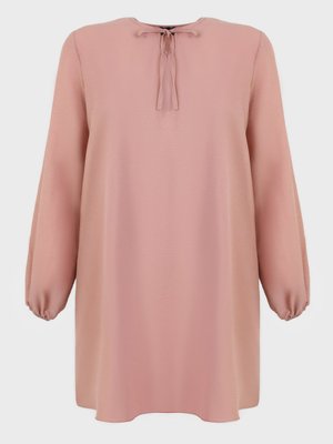 Yakası Biye Bağlama Detaylı Büyük Beden Tunik Gul Kurusu