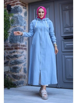 Fermuarlı Cepli Kapüşonlu Kol Ribanalı Denim Kot Kap Fermuarlı Cepli Kapüşonlu Kol Ribanalı Denim Kot Kap