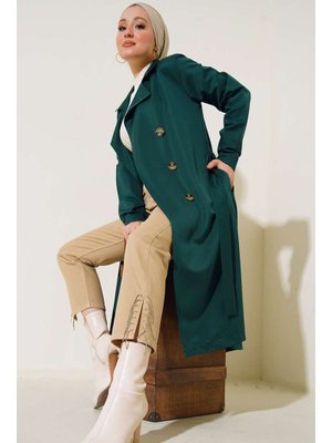 Zümrüt Yeşili Kruvaze Yaka Trençkot Zümrüt Yeşili Kruvaze Yaka Trençkot