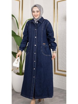 Düğmeli Cepli Kar Yıkamalı Denim Kot Kap Düğmeli Cepli Kar Yıkamalı Denim Kot Kap