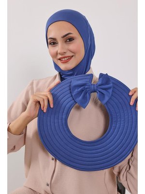 İndigo Türban Üzeri Penye Pratik Tak Çık Fiyonklu Şapka,sp 4,sp