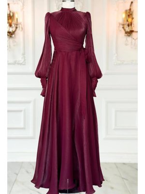 Bordo Efruz Abiye Elbise Bordo Efruz Abiye Elbise