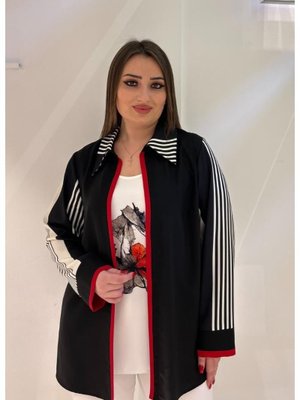 Kırmızı Büyük Beden Baskı Detaylı Kolsuz Bluz