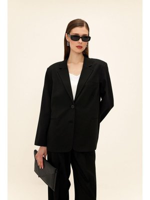 Siyah Mono Yaka Oversize Blazer Ceket Siyah Mono Yaka Oversize Blazer Ceket