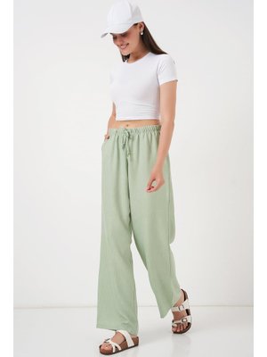 E.yeşil Geniş Paça Keten Pantolon E.yeşil Geniş Paça Keten Pantolon