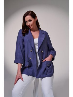 İndigo Büyük Beden Cep Kapakları Aksesuar Detaylı Ceket